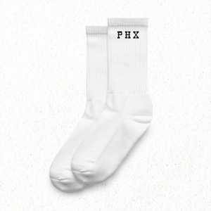 PHX GEN Unisex Crew Socks Embroidered PHX - White | Phoenix General