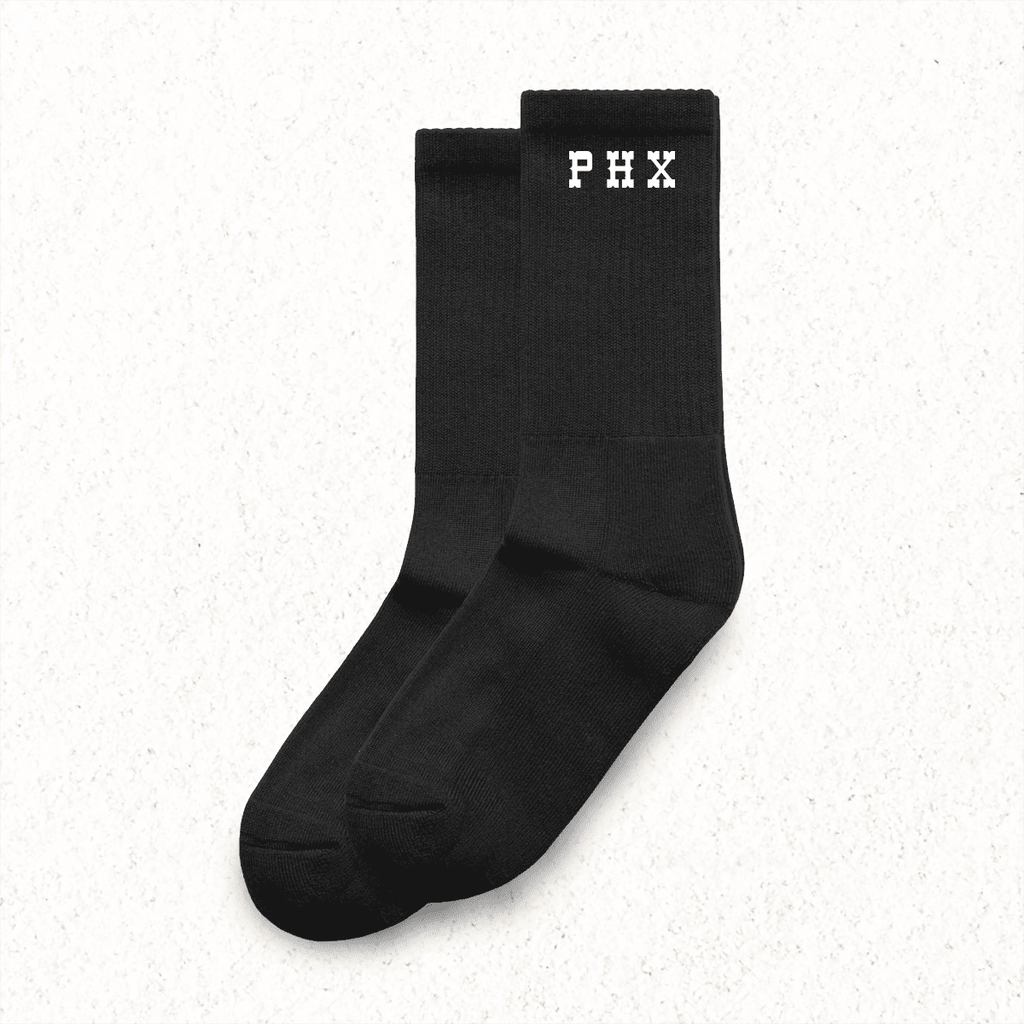 PHX GEN Unisex Crew Socks Embroidered PHX - Black | Phoenix General